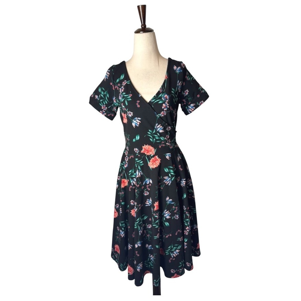Eva Rose Dress Women Small Black Floral Fit And Flare‎ Midi Boho Cottage Retro